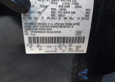 2011 Ford Explorer Xlt from USA, damaged, VIN 1FMHK8D81BGA12515